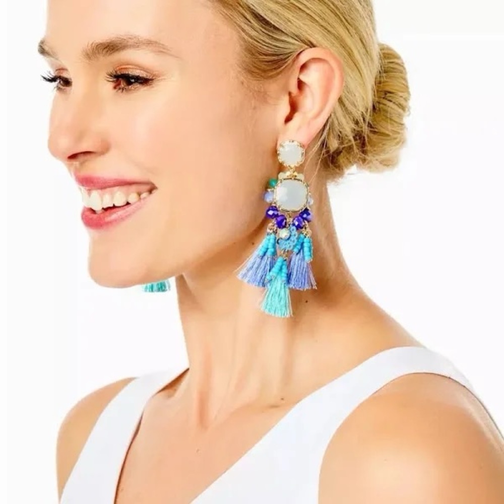 Lilly Pulitzer Blue and Gold Tassel Earrings